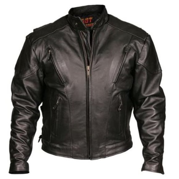 NWT Hot Leathers Black Motorcycle Jacket w/Zip In Liner Size 48 Black $250 7C012